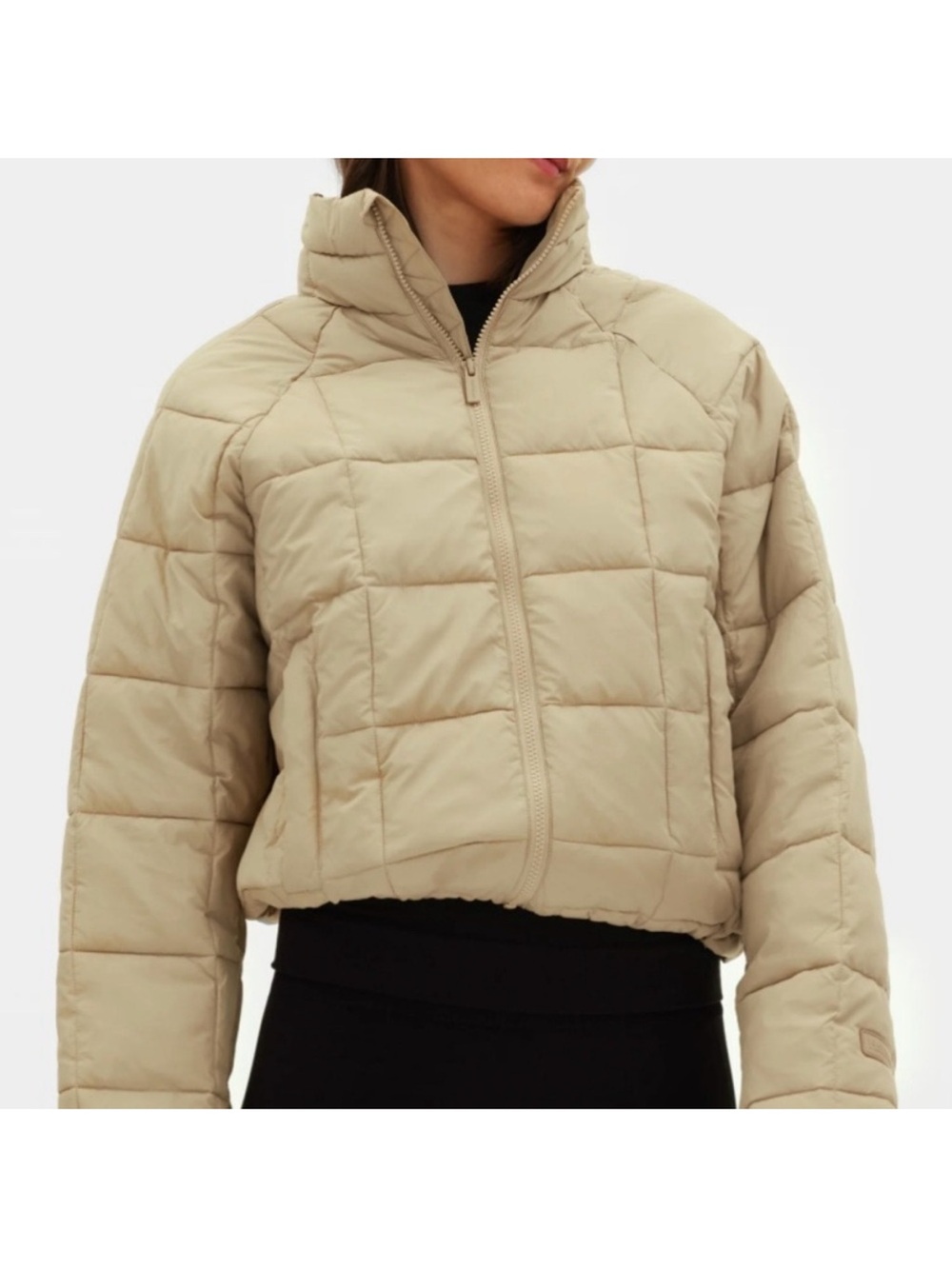Women's Cropped Quilted Puffer Jacket in Light Green